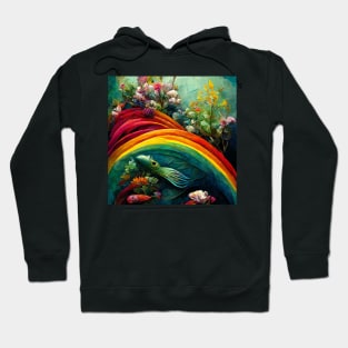 Fish swimming next to a rainbow flower Hoodie